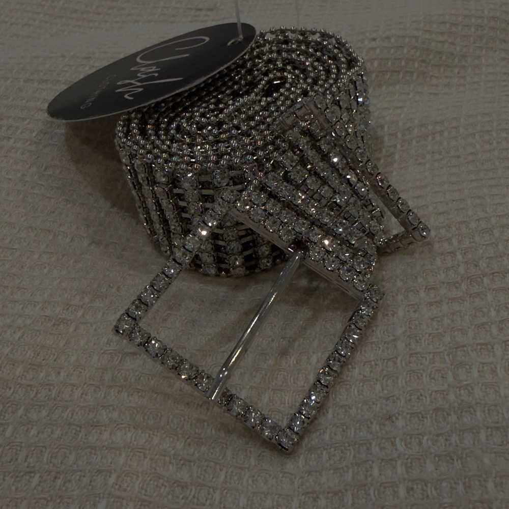 NWT Clash Clothing Sparkling Silver Rhinestone Belt O/S